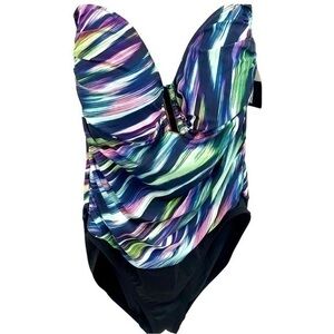 La Blanca One Piece Strapless Multi Colored Swimsuit Size 14 NWT